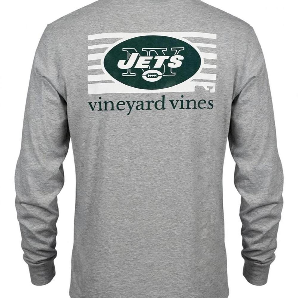 New York Jets Vineyard Vines Long Sleeve Shirt L Gray NFL Pocket Tee 100% Cotton